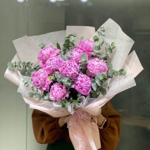 Hoa bó mẫu đơn hồng 10 bông W046