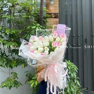 Hoa Bó 40 Tulip Hồng mix Trắng S012