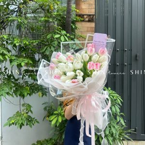 Hoa Bó 40 Tulip Hồng mix Trắng S012