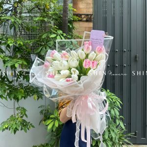 Hoa Bó 40 Tulip Hồng mix Trắng S012