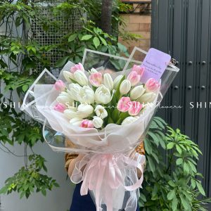Hoa Bó 40 Tulip Hồng mix Trắng S012