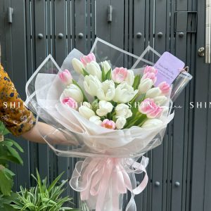 Hoa Bó 40 Tulip Hồng mix Trắng S012