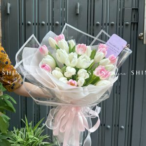 Hoa Bó 40 Tulip Hồng mix Trắng S012
