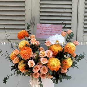 Lẵng Hoa Cúc Mẫu Đơn Cam Chúc Mừng H028