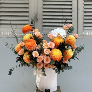 Lẵng Hoa Cúc Mẫu Đơn Cam Chúc Mừng H028