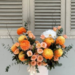 Lẵng Hoa Cúc Mẫu Đơn Cam Chúc Mừng H028