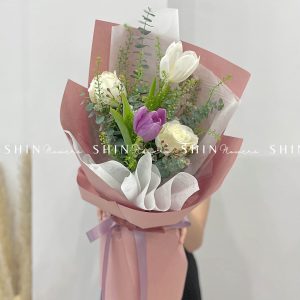Hoa Bó 2 Tulip Tím mix Trắng S040