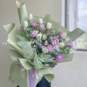 Hoa Bó 19 Tulip Tím Kép Mix Trắng S028