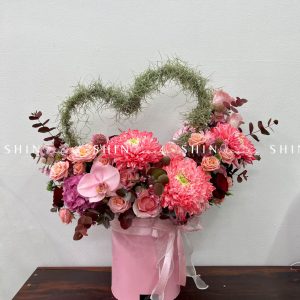 Giỏ Hoa Trái Tim tone Hồng H049