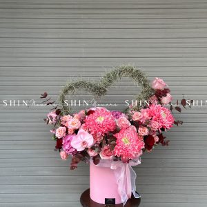 Giỏ Hoa Trái Tim tone Hồng H049