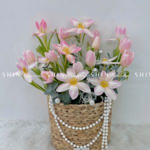 Giỏ Mây Hoa Tulip Hồng Chúc Mừng H061