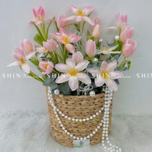 Giỏ Mây Hoa Tulip Hồng Chúc Mừng H061