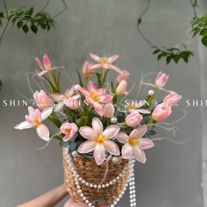 Giỏ Mây Hoa Tulip Hồng Chúc Mừng H061