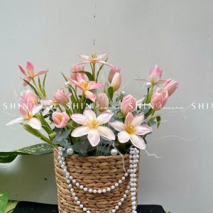 Giỏ Mây Hoa Tulip Hồng Chúc Mừng H061