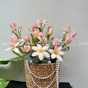 Giỏ Mây Hoa Tulip Hồng Chúc Mừng H061