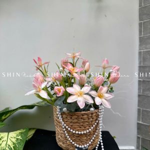 Giỏ Mây Hoa Tulip Hồng Chúc Mừng H061