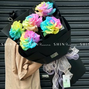 Bó 5 Hoa Hồng Xanh Nhập Ecuador 7 màu Fancy cake S155