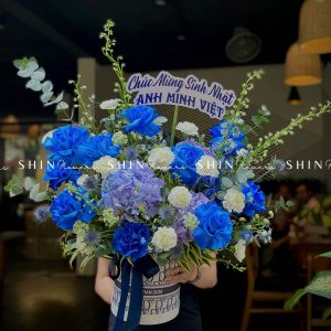 Lẵng 10 Bông Hoa Hồng Xanh Nhập Ecuador H068