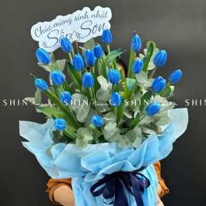 Lẵng Hoa 20 tulip nhuộm xanh blue H075
