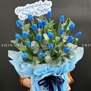 Lẵng Hoa 20 tulip nhuộm xanh blue H075