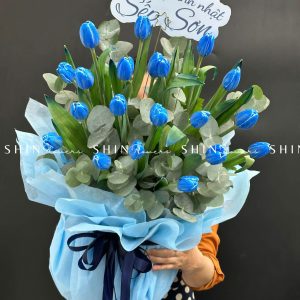 Lẵng Hoa 20 tulip nhuộm xanh blue H075
