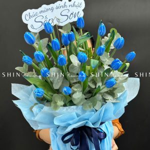 Lẵng Hoa 20 tulip nhuộm xanh blue H075