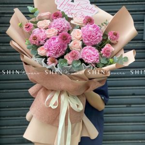 Hoa Bó 5 Mẫu Đơn Hồng S204