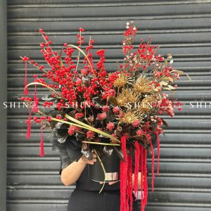 Lẵng hoa đào đông đỏ tết - Tet02