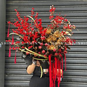 Lẵng hoa đào đông đỏ tết - Tet02