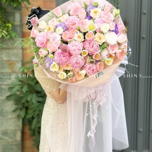 Hoa Bó 15 Mẫu Đơn Hồng Sarah Mix 30 Tulip S364