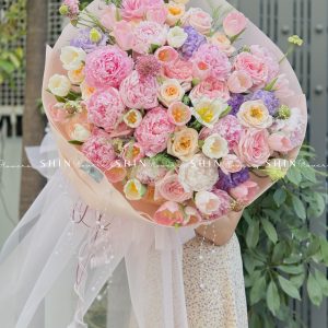 Hoa Bó 15 Mẫu Đơn Hồng Sarah Mix 30 Tulip S364