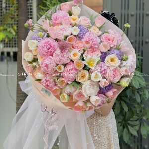 Hoa Bó 15 Mẫu Đơn Hồng Sarah Mix 30 Tulip S364