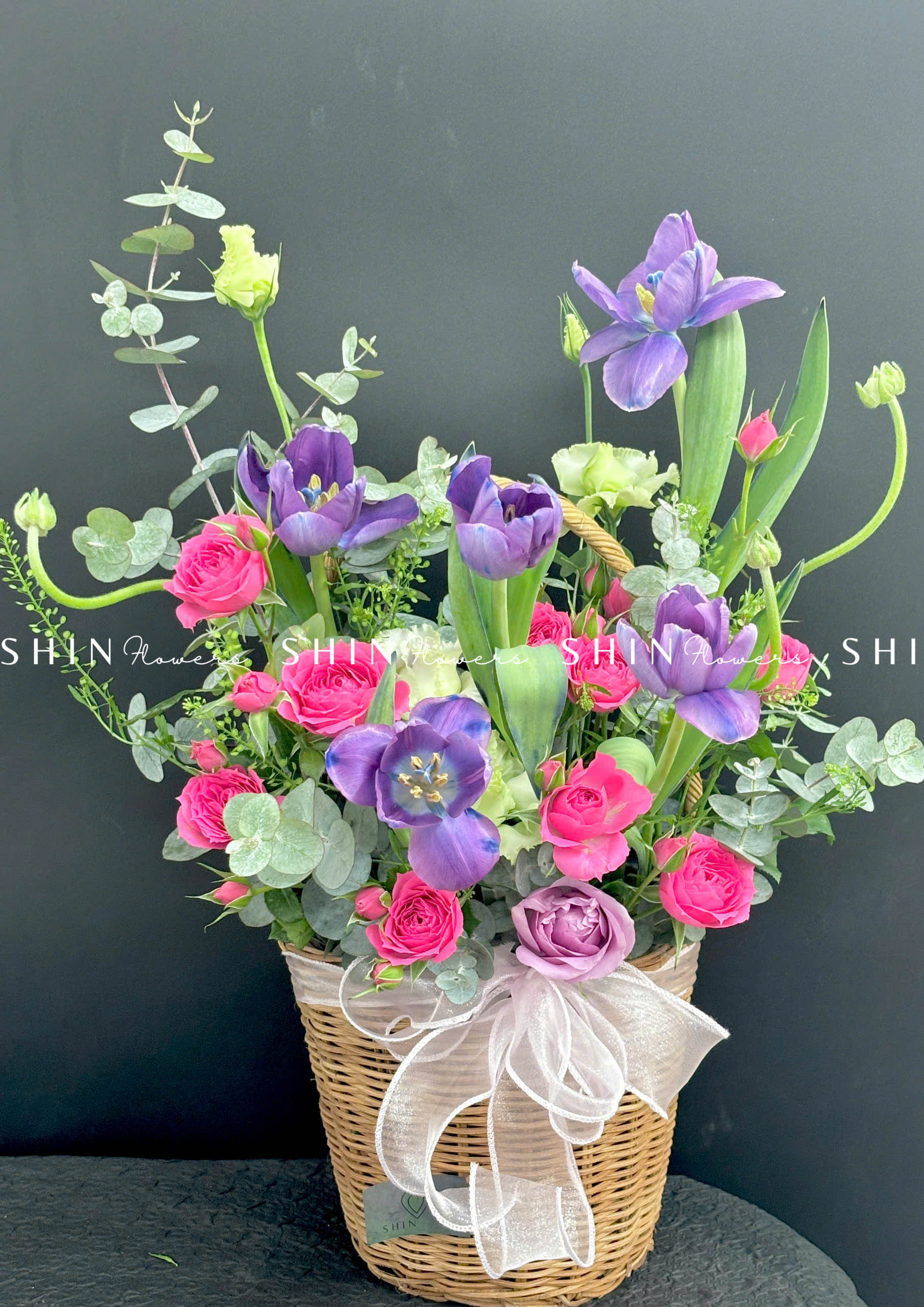 Giỏ Hoa Tulip Tím Hà Lan H086