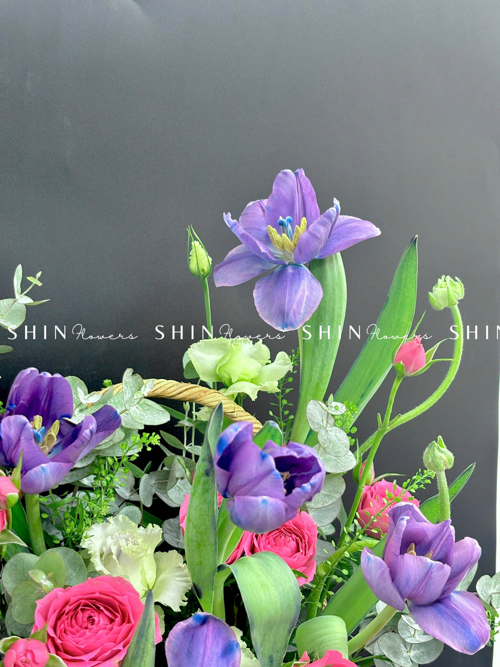 Giỏ Hoa Tulip Tím Hà Lan H086