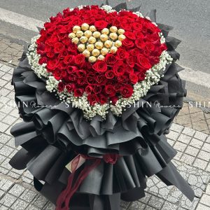 Bó Hoa 99 Hồng Đỏ Khổng Lồ Mix Chocolate và baby S355