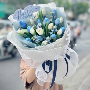Hoa Bó 20 Tulip Nhuộm Xanh Blue mix Trắng S359