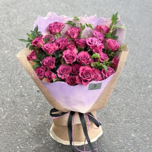 Hoa Bó Hoa Hồng Tím Blue Berry mix lá Jasmine - S402