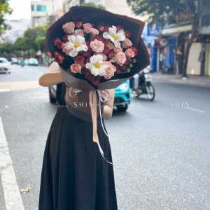 Hoa Bó Hoa Hồng mix tulip Tone Nâu S410