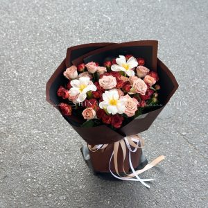 Hoa Bó Hoa Hồng mix tulip Tone Nâu S410