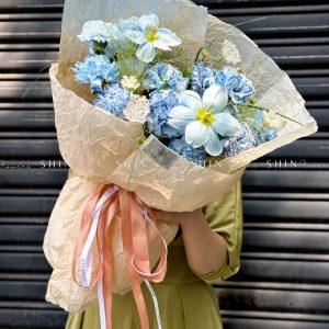 Bó Hoa 2 Tulip Nhuộm Xanh Blue mix Cẩm Chương Nhuộm xanh S407