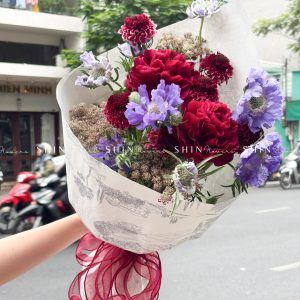 Hoa Bó 2 Mẫu Đơn Đỏ Old Faithful Mix Mùa Xuân S400
