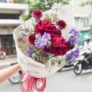 Hoa Bó 2 Mẫu Đơn Đỏ Old Faithful Mix Mùa Xuân S400
