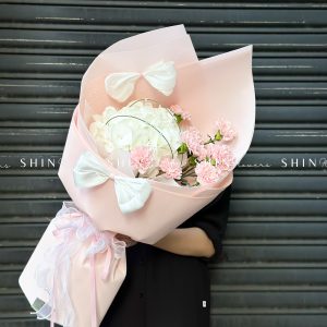 Hoa Bó Cẩm Chướng Hồng mix Cẩm Tú cầu Trắng S480