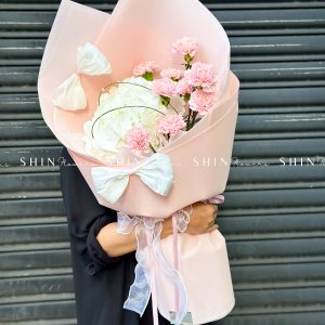 Hoa Bó Cẩm Chướng Hồng mix Cẩm Tú cầu Trắng S480