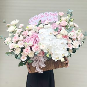 Hộp hoa Cẩm Tú Cầu Hồng chúc mừng H113