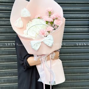 Hoa Bó Cẩm Chướng Hồng mix Cẩm Tú cầu Trắng S480