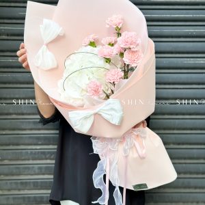 Hoa Bó Cẩm Chướng Hồng mix Cẩm Tú cầu Trắng S480