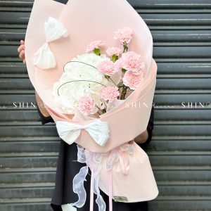 Hoa Bó Cẩm Chướng Hồng mix Cẩm Tú cầu Trắng S480