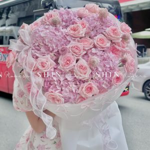 Bó hoa 5 Cẩm tú cầu hồng và hồng ohara S502