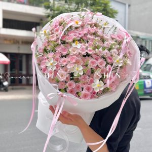 Bó Hoa Hồng Chùm Điền Mật Mix cúc gỗ 5 cánh S506